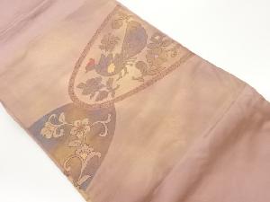 引箔変わり丸文に孔雀・花唐草模様織出し名古屋帯